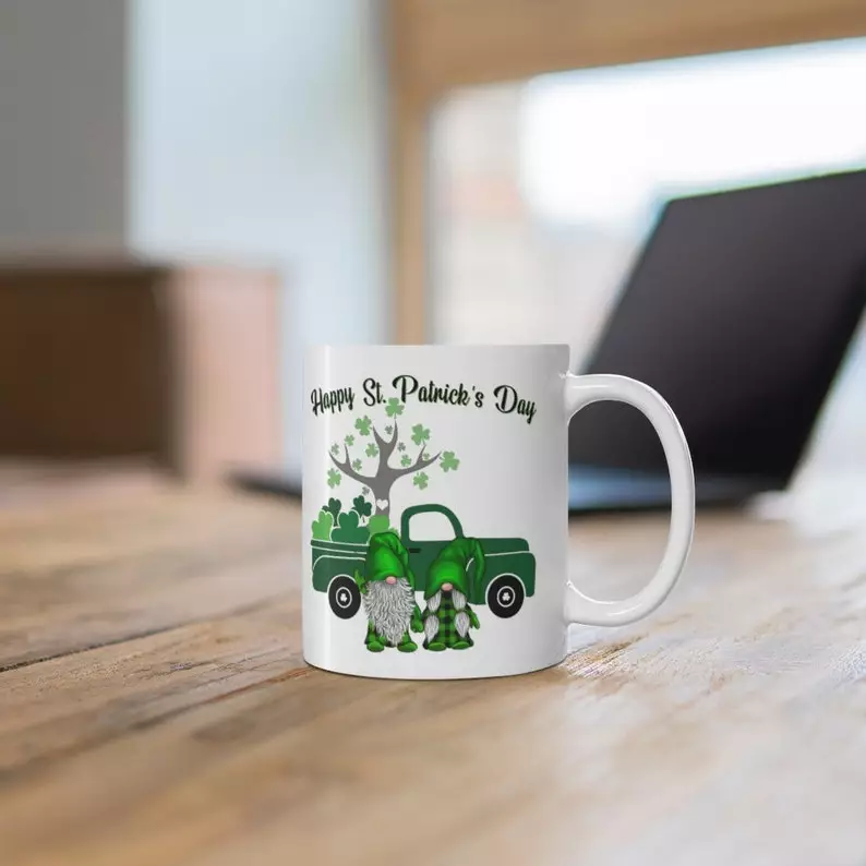 Gnome & Truck Ceramic Mug - St Patrick's Day Gifts for Coworkers and Employees